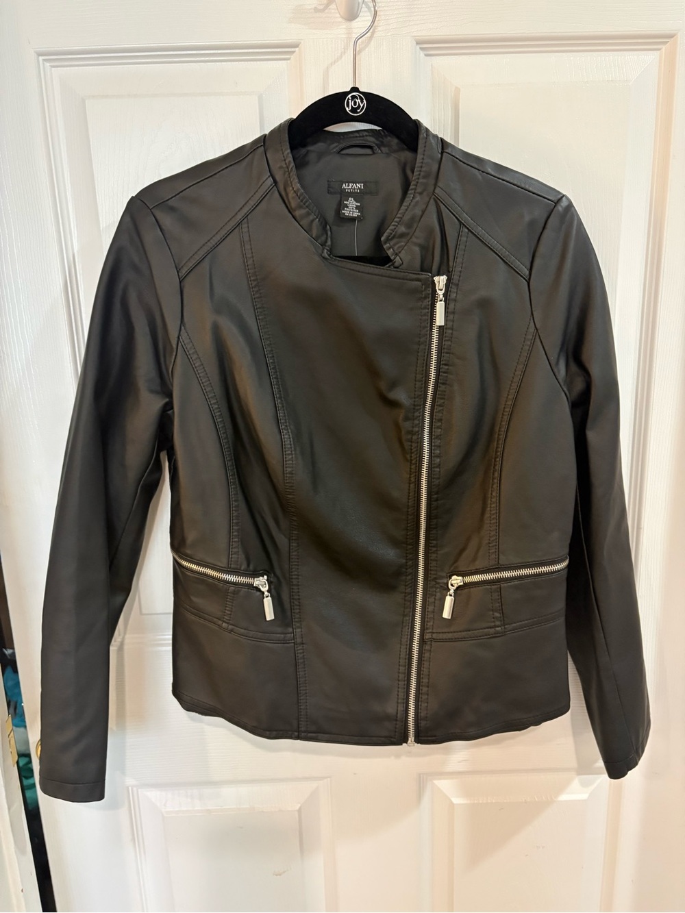 Alfani Black Leather Asymmetric Moto Zip Jacket - Picture 8 of 8